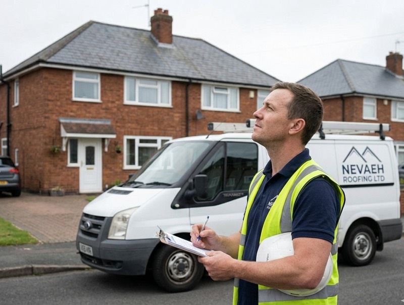 Luke assessing a roof on a Worcestershire street